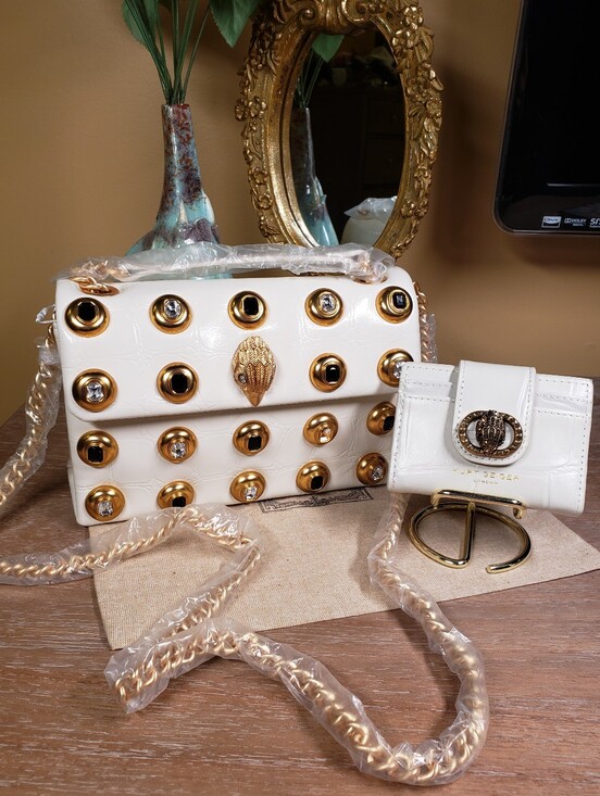 Kurt Geiger Handbags - Kurt Geiger Bone Gem Studded Croc Embossed Crossbody w/ Wallet SET! NWT!